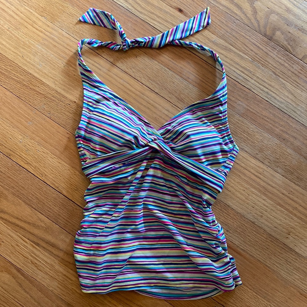 Athleta Striped Halter Ruched Swim Top Tankini Underwire Size 32 D/DD Tall